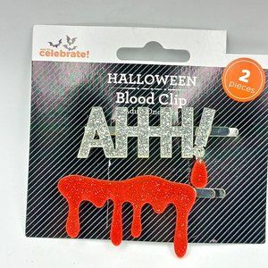 Way to Celebrate! Halloween Ahh! Blood Drop Hair Clips Red Glitter Acrylic 2pc